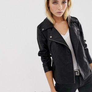 ASOS moto vegan leather black jacket sz XL tts